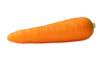 Single fresh orange carrot isolated on white background with clipping path. Close up of healthy vegetable root