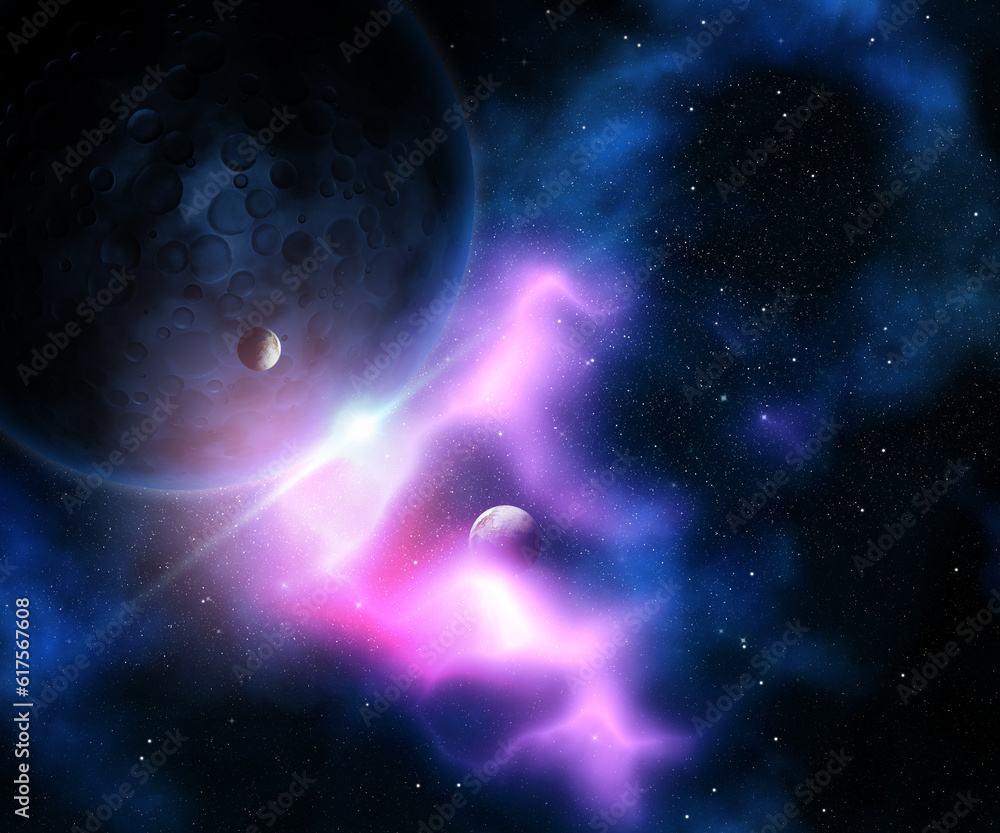 Poster 3d render of an abstract fictional space scene