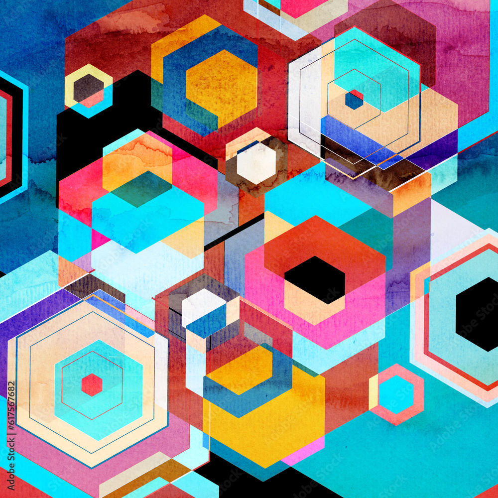 Poster abstract colorful watercolor background with different geometric elements