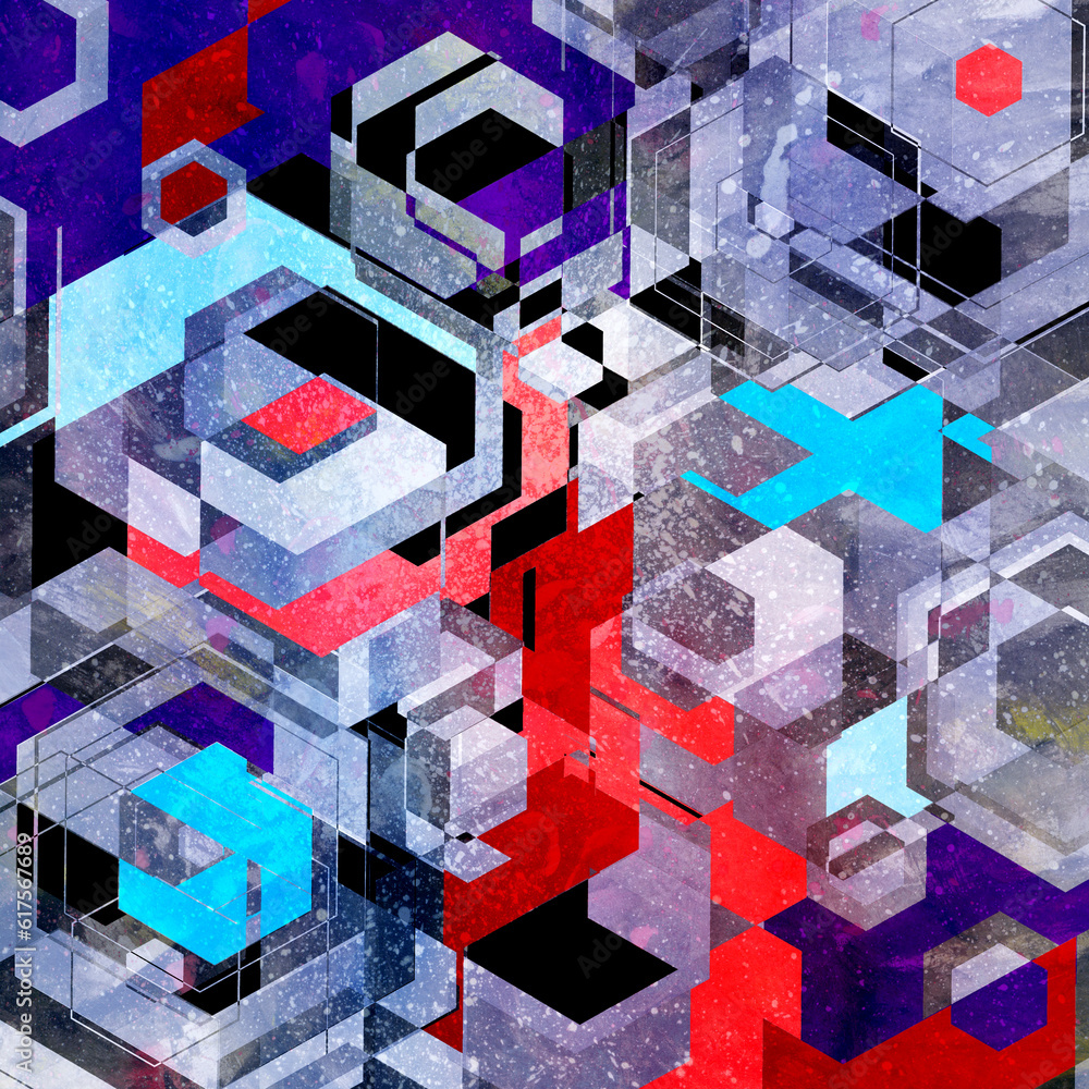 Poster abstract colorful watercolor background with different geometric elements
