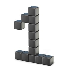 8 bit font. Number 1. 3D render illustration isolated on white background