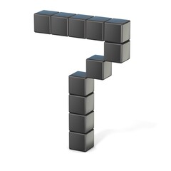 8 bit font. Number 7. 3D render illustration isolated on white background
