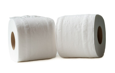 two rolls of white tissue paper or napkin isolated on white background with clipping path.