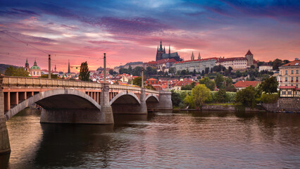 Obraz premium Image of Prague, capital city of Czech Republic, during dramatic sunset.