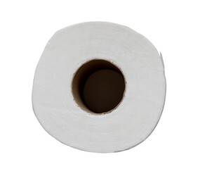Top view of single tissue paper roll for use in toilet or restroom with hollow in the middle isolated on white background with clipping path in png file format