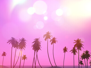 Obraz na płótnie Canvas 3D render of a palm trees landscape with a retro effect