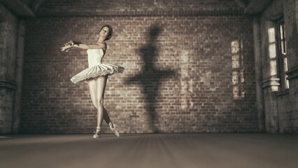 Young and beautiful ballerina with white tutu. This is a 3d render illustration.