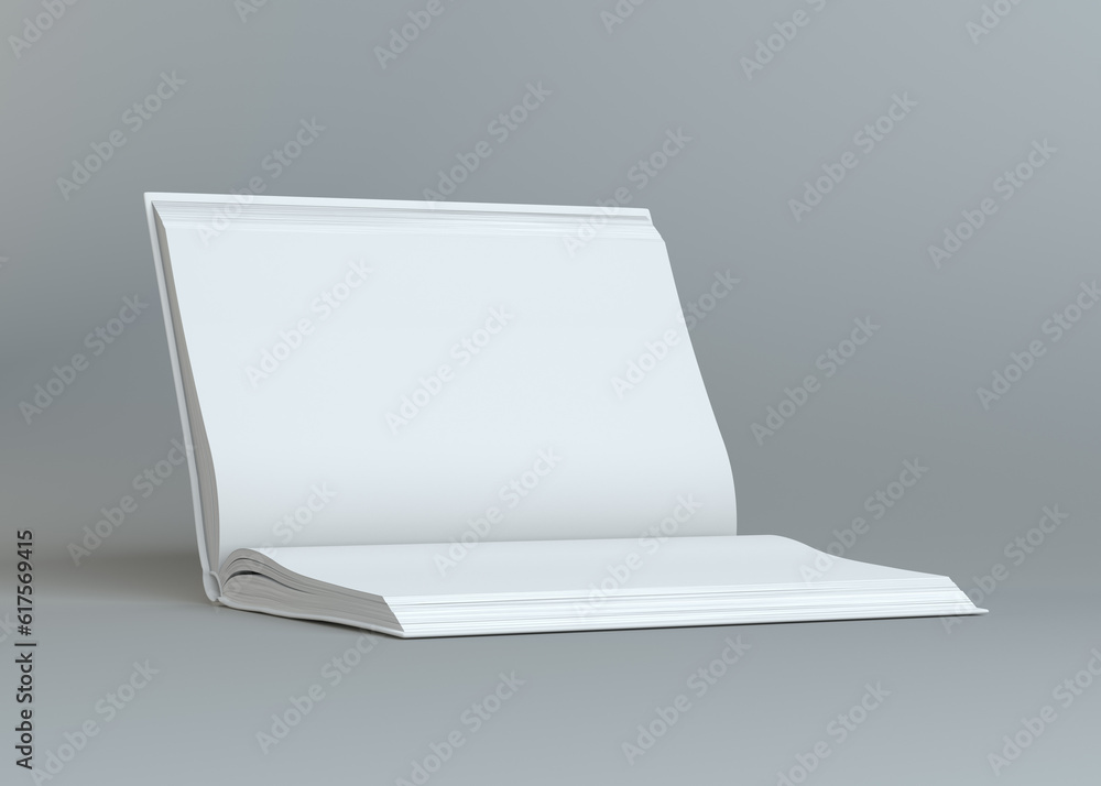 Poster white empty open book on gray background. template for your content. 3d illustration