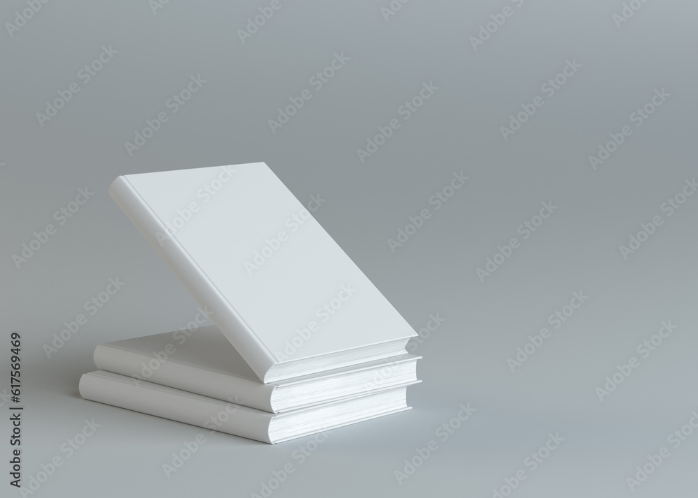 Poster 3d rendering empty books mockup, gray background