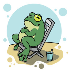 Cartoon of Frog sitting on beach chair