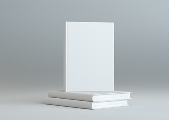 Blank books template on gray background. 3D illustration