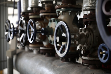 Naklejka na ściany i meble Pump control valves at modern granary, closeup view