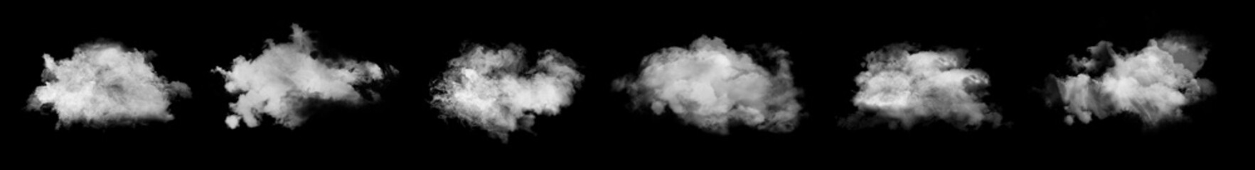 Set with different clouds of white smoke on black background