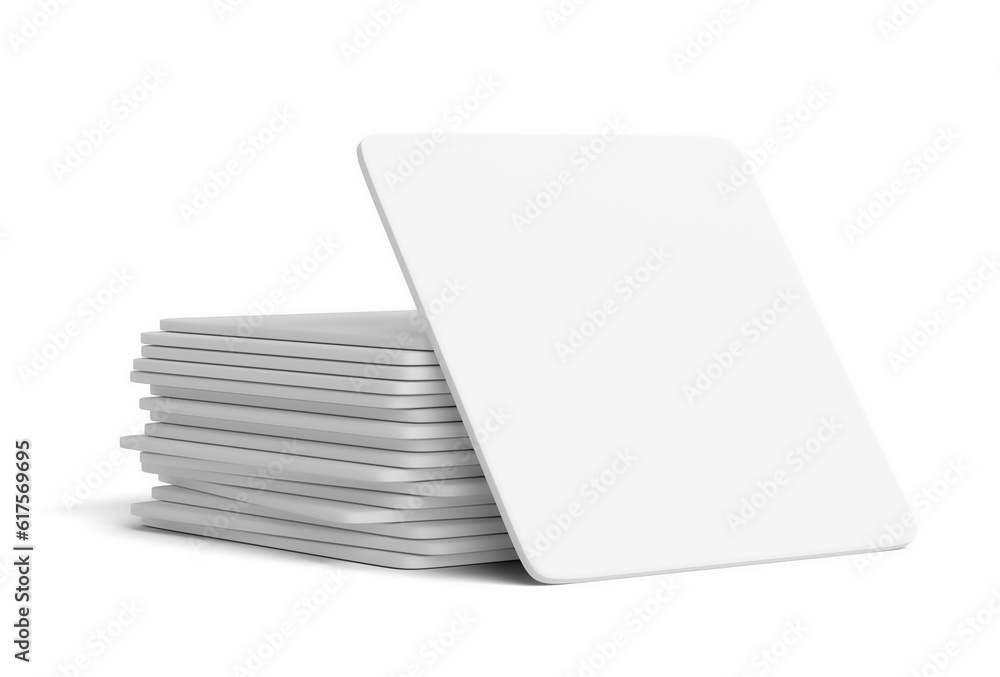 Poster white blank card and a stack of cards on the background. isolated, 3d rendering. template for your d