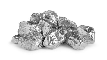 Pile of silver nuggets isolated on white