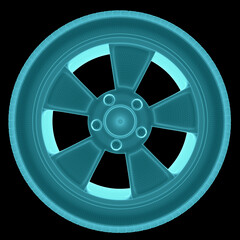 Obraz premium X-Ray Image Of Car Wheel, Isolated on Black Background. 3D Rendering