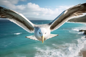 Fototapeta na wymiar Birds flying by the beach. made with Generative AI 