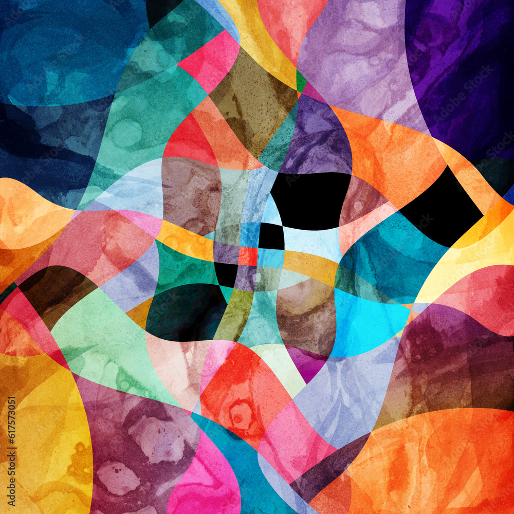 Poster abstract background of bright multicolored wavy design with different elements