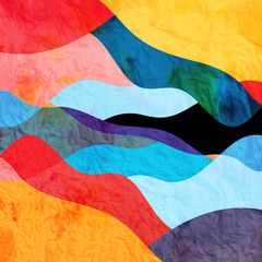 Abstract background of bright multicolored wavy design with different elements