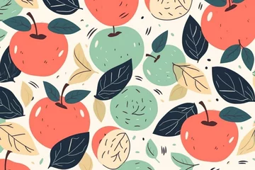 Fotobehang apple and leaves pattern, in the style of anime aesthetic, clean and simple designs. generative ai © pa-ka