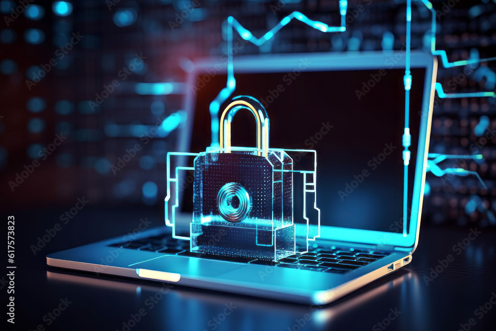 Aufkleber futuristic background with a padlock as a symbol of internet security and personal data protection. 