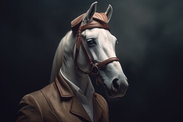 Anthropomorphic Horse dressed in a suit like a businessman. Business Concept. AI generated, human enhanced