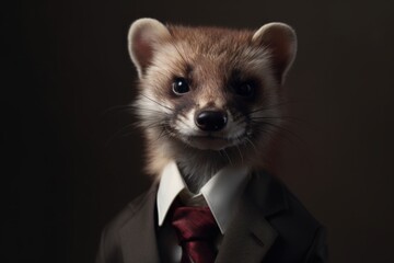 Anthropomorphic Weasel dressed in a suit like a businessman. Business Concept. AI generated, human enhanced