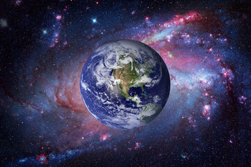 Obraz na płótnie Canvas Earth and galaxy on background. Elements of this image furnished by NASA.