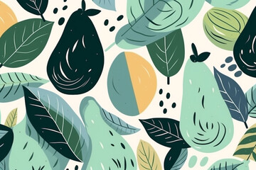 avocado and leaves pattern, in the style of anime aesthetic, clean and simple designs. Generative ai