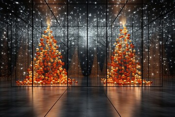 Modern Architecture Christmas Décor - Contemporary outdoor ornamentation blends contemporary design with festive spirit, embracing the essence of the season in an innovative and stylish display. - obrazy, fototapety, plakaty