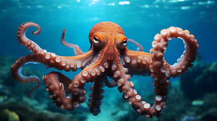 cute, happy octopus swimming_photography realistic, canon