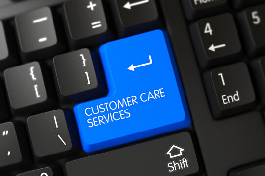 Customer Care Services Close Up of Modernized Keyboard on a Modern Laptop. 3D Illustration.