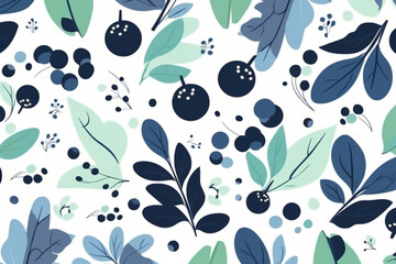 Blueberry and leaves pattern, in the style of anime aesthetic, clean and simple designs. Generative ai