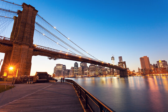 Brooklyn Bridge in New York at evening. New York, USA.