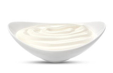 Bowl of greek yogurt isolated on white background, with clipping path.
