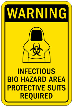 Biohazard warning sign and labels infectious bio hazard area, protective suits required