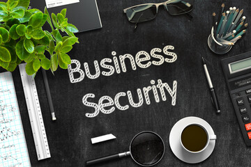 Business Security - Text on Black Chalkboard.3d Rendering. Toned Image.