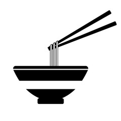 Bowl of Noodles Asian Food - Illustration Black Silhouette Design Logo
