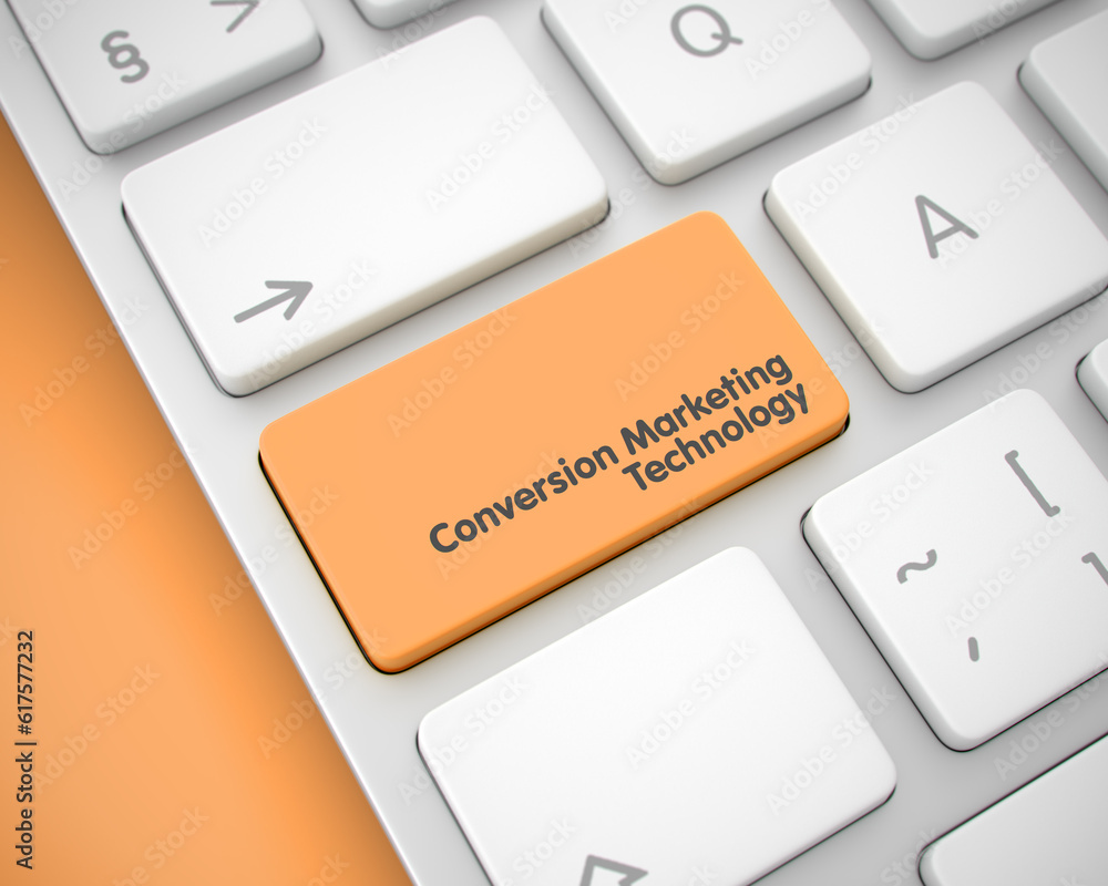 Aufkleber text on the keyboard enter key, for conversion marketing technology concept. a keyboard with a orang