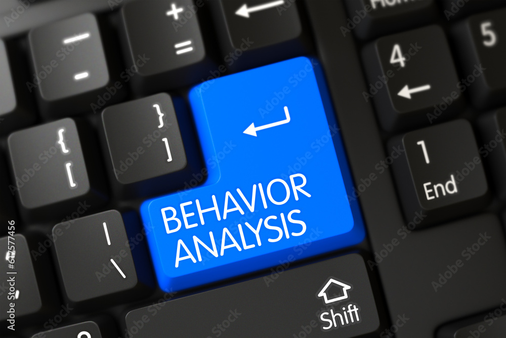 Poster modern keyboard keypad labeled behavior analysis. 3d illustration.