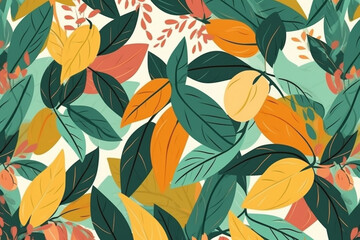 mango and leaves pattern, in the style of anime aesthetic, clean and simple designs. Generative ai
