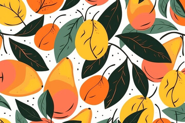 mango and leaves pattern, in the style of anime aesthetic, clean and simple designs. Generative ai

