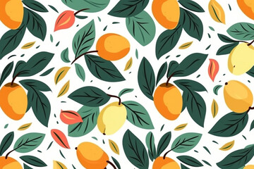 mango and leaves pattern, in the style of anime aesthetic, clean and simple designs. Generative ai
