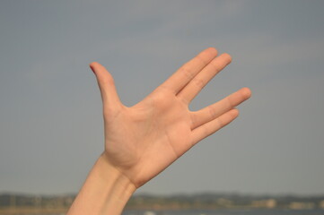 hand doing the vulcano salute, outdoors