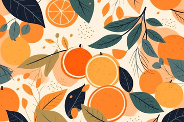 orange and leaves pattern, in the style of anime aesthetic, clean and simple designs. Generative ai
