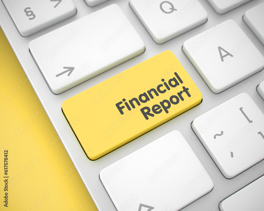 Poster online service concept: financial report on conceptual keyboard background. business concept: financ