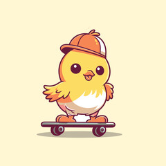 cute chicken playing skateboard summer sport vector illustration