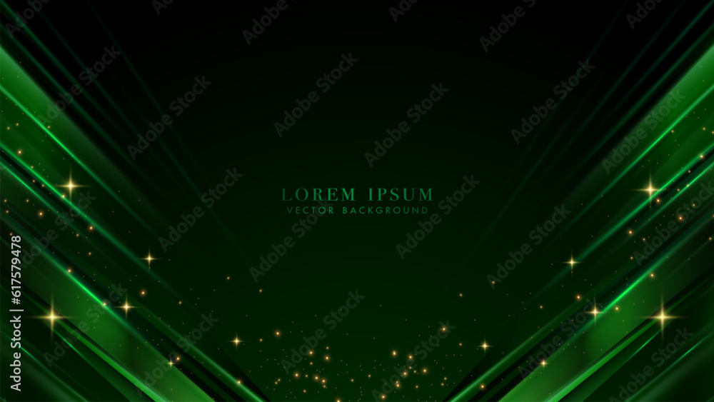 Canvas Prints diagonal abstract green light with sparkle glowing dots effect decoration on dark green background. 