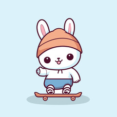 cute rabbit playing skateboard summer sport vector illustration