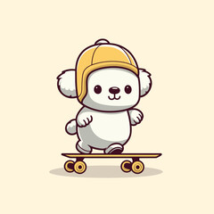 cute sheep playing skateboard summer sport vector illustration